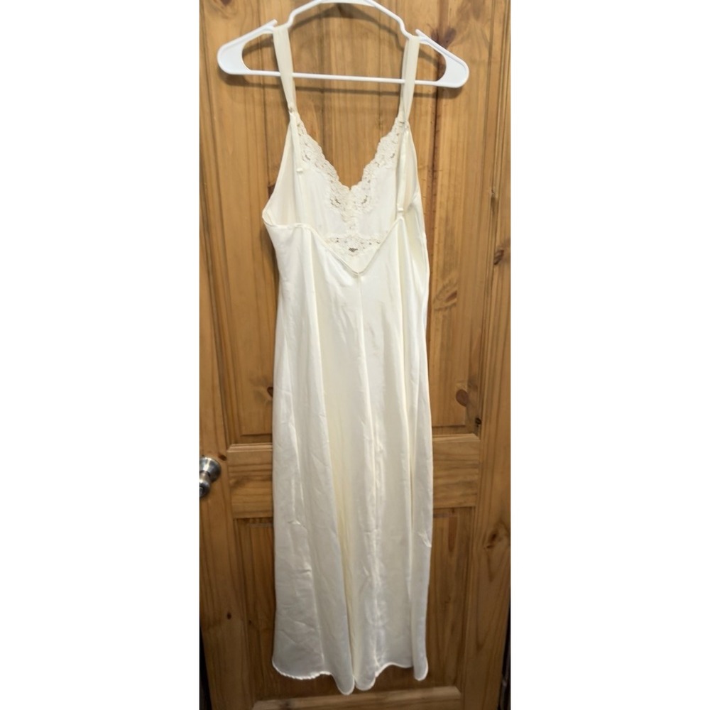 Vintage Parisian Intimates Nightgown L Ivory Satin Lace Long Maxi Slip Gown